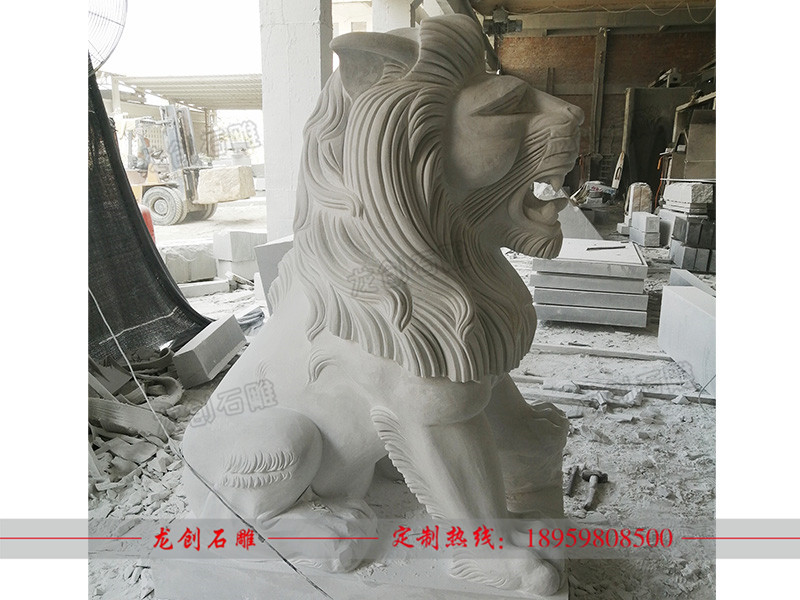 河南省开封市兰考汉白玉石雕狮子雕刻开光发货