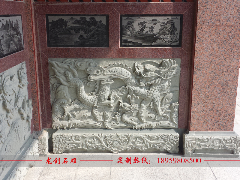 石雕麒麟浮雕 寺庙石浮雕壁画